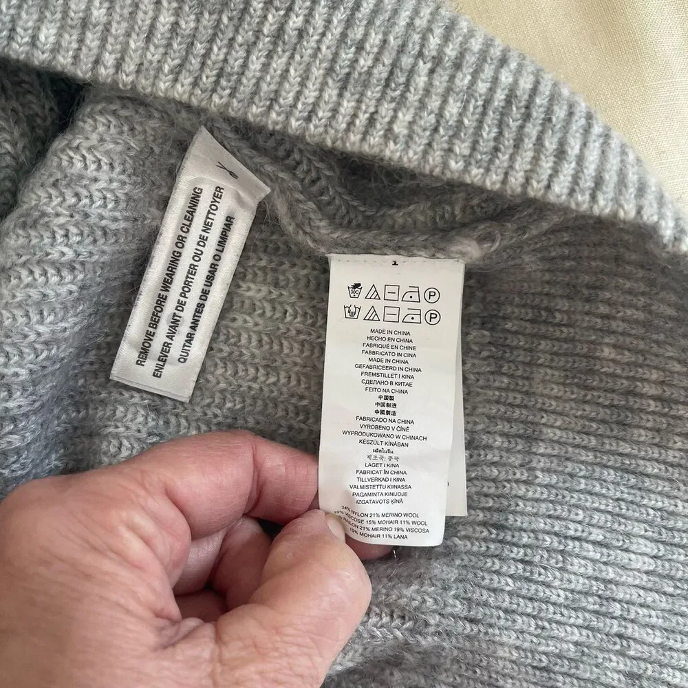 Michael Kors cold shoulder flounce Mohair Blend Gray Knit Ribbed Sweater size S